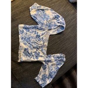 Reformation Blue Floral Smocked Square Neck Puff Sleeve Crop Top Size 10